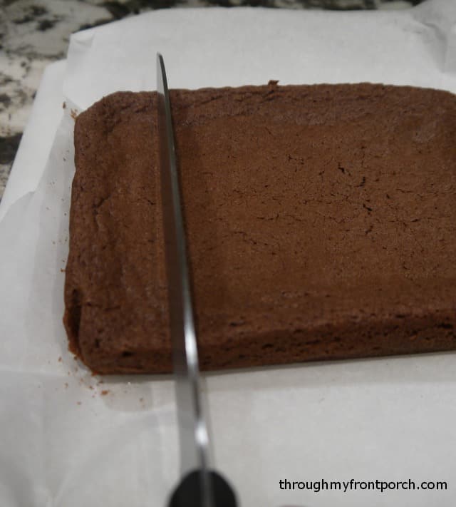 Cutting the brownies into squares.