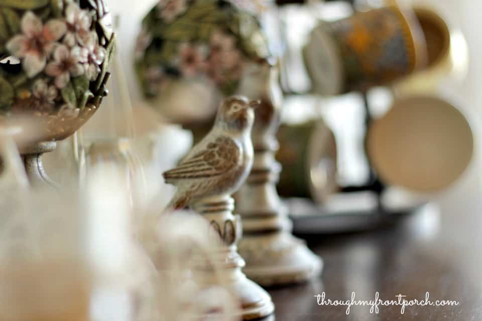 A closeup of bird figurines.