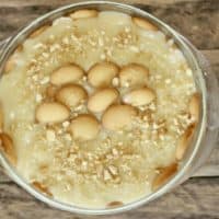Banana pudding in a bowl.