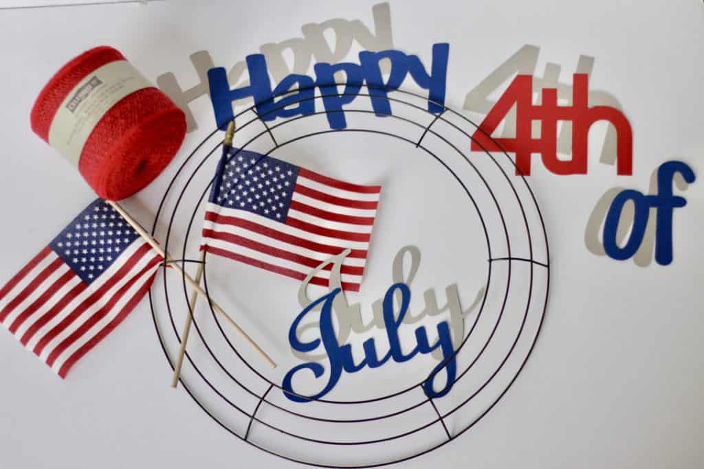 Craft supplies for 4th of July wreath.