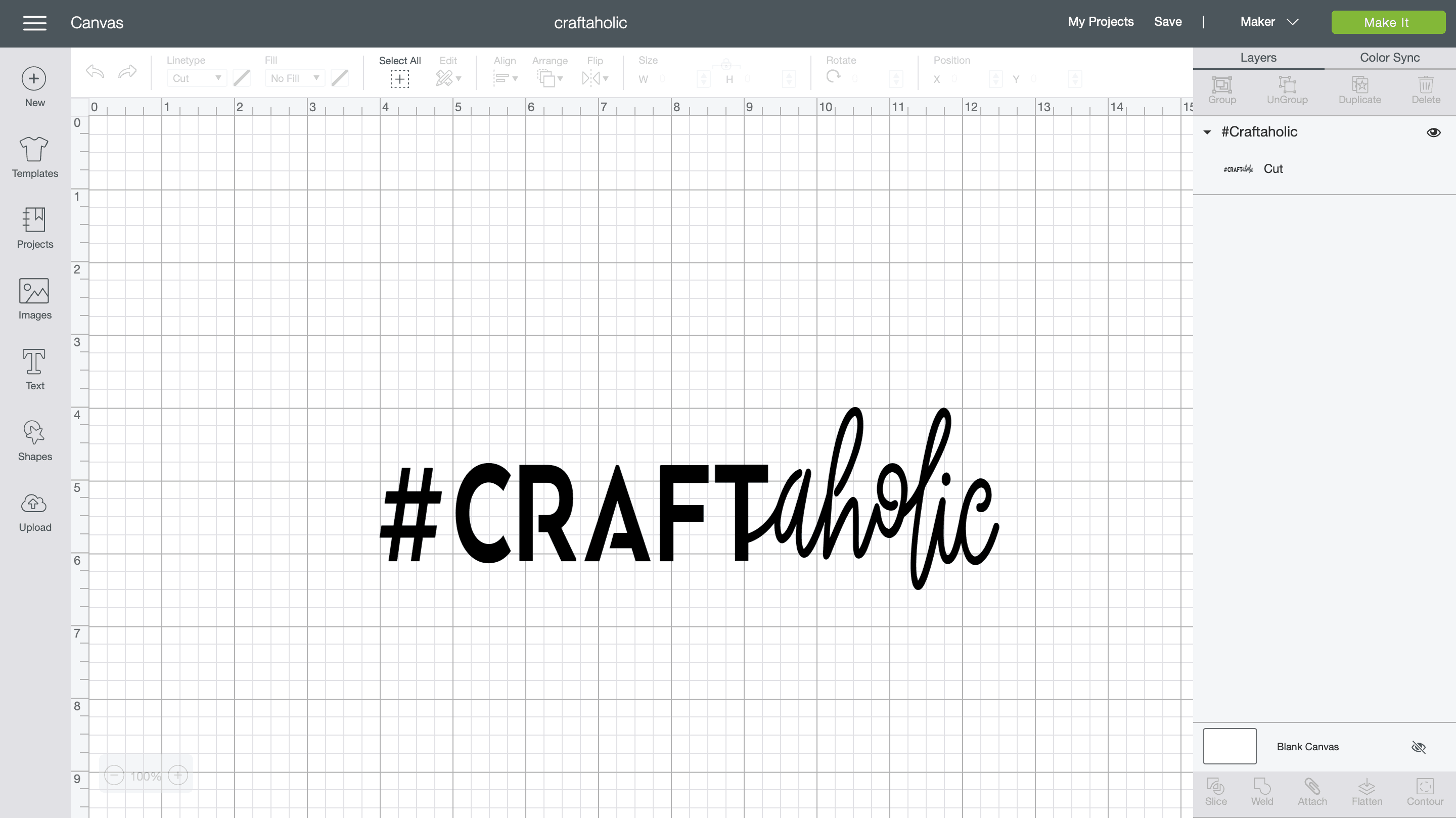 A craftaholic design in Cricut Design Space.