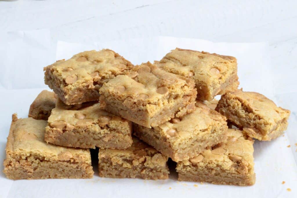 Stacked butterscotch blondies.