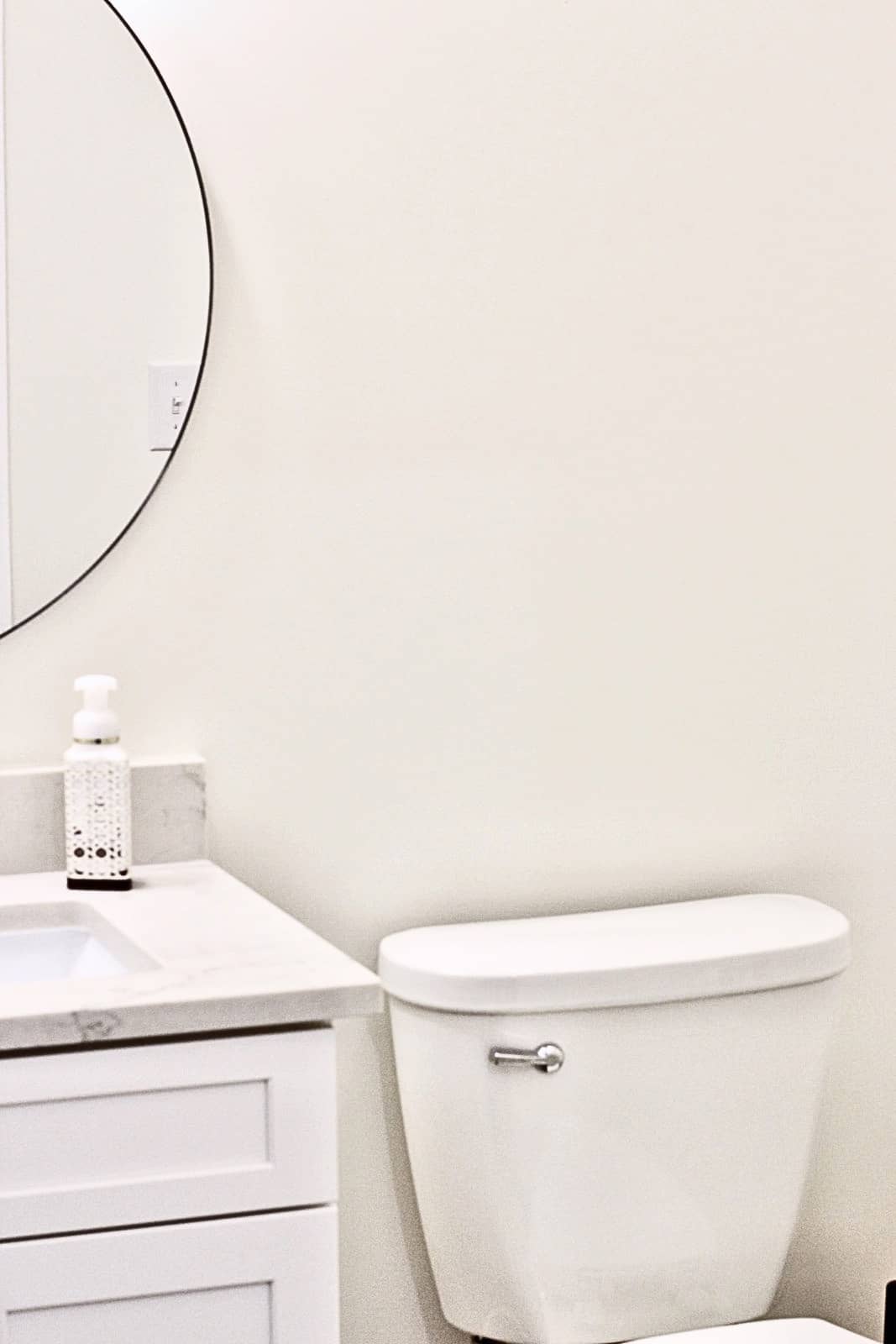 A toilet next to a sink with a bottle of soap.