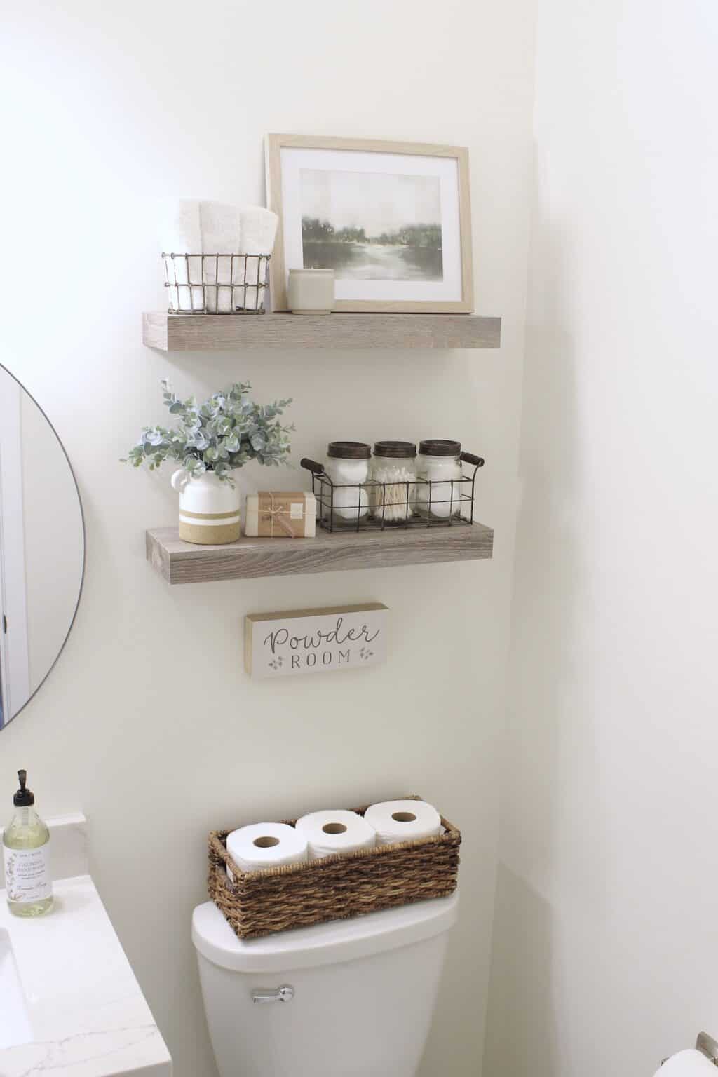 How To Decorate Bathroom Shelves - Through My Front Porch